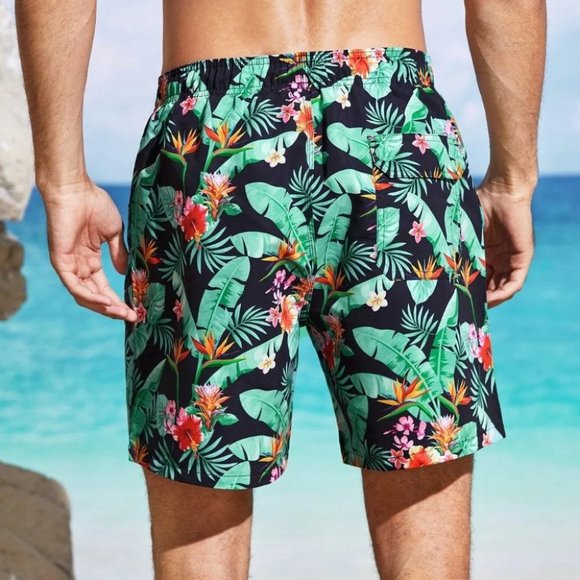 Men's Tropical Print Swim Trunks Vacation Style - Picture 2 of 5